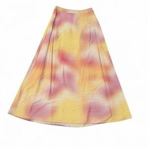 With Jean Sunset Tie-Dye A-Line Midi Skirt Yellow Pink Orange Watercolor Ombre